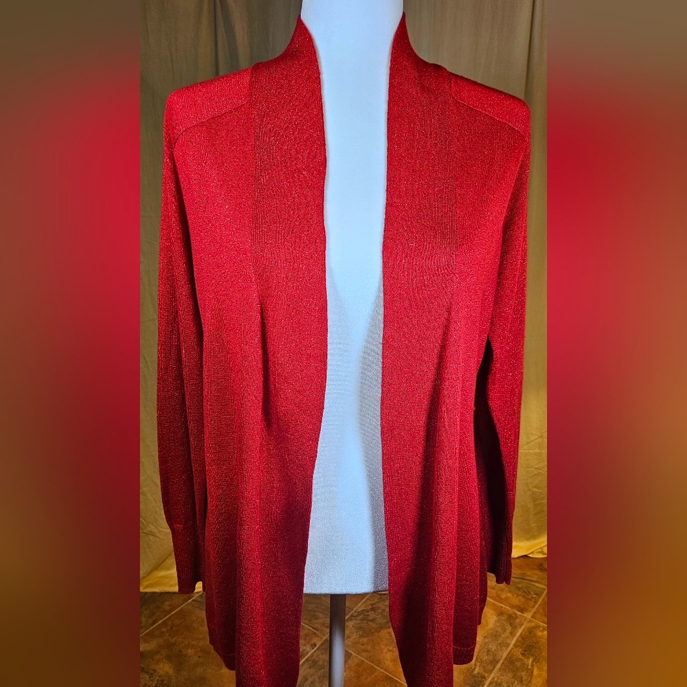 APT9 Shimmery Sequins Red Open Cardigan